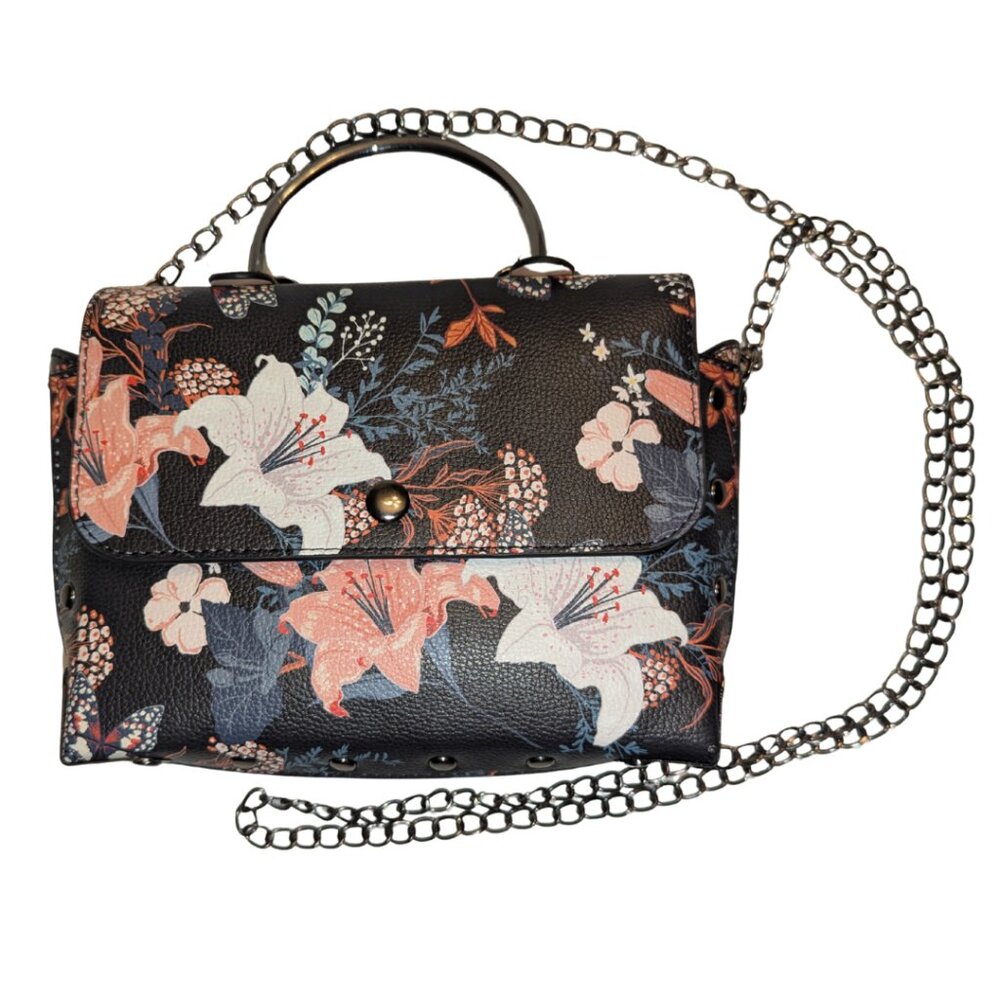 Floral Crossbody Purse with Smoky Metal Accents